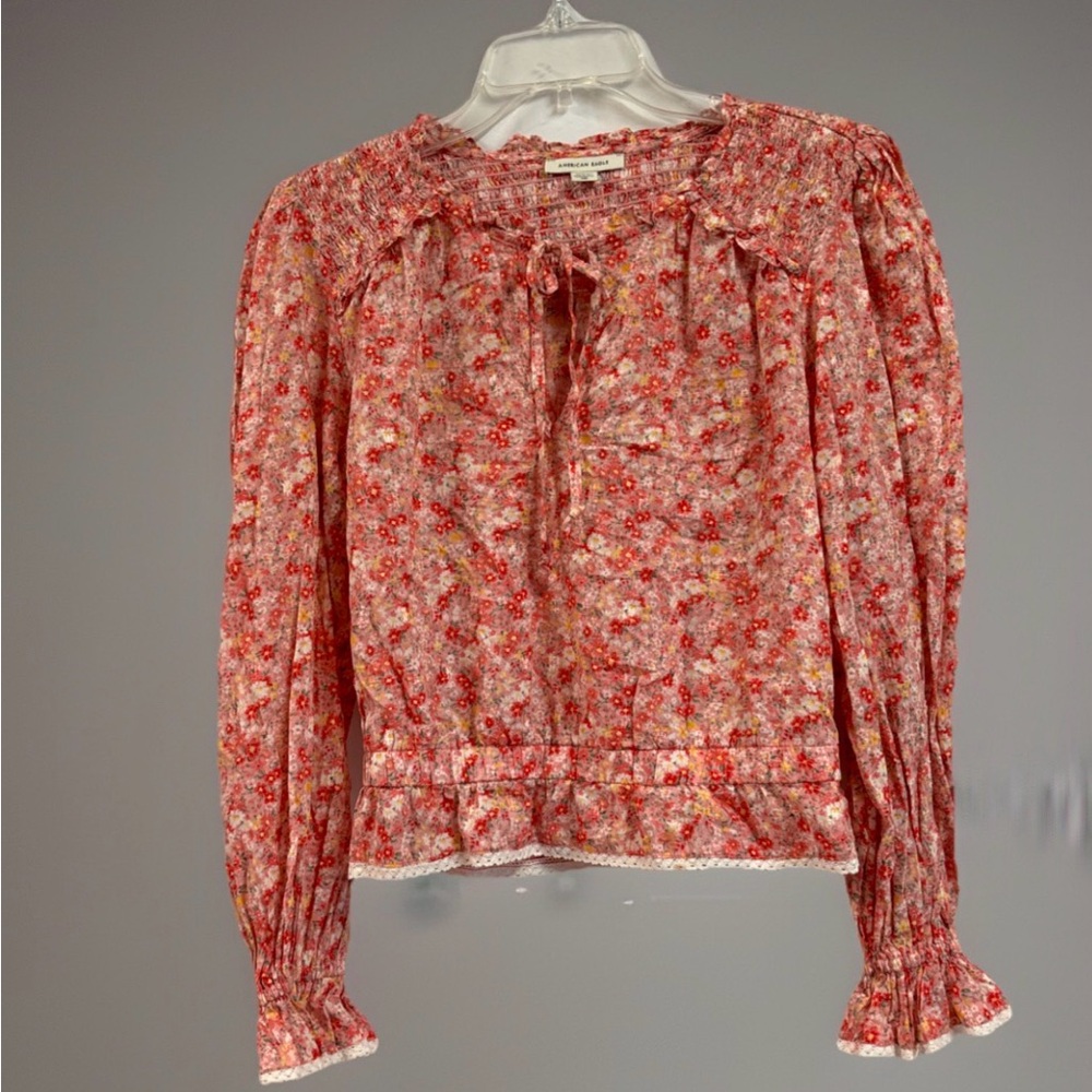 American Eagle Outfitters Orange Floral Blouse